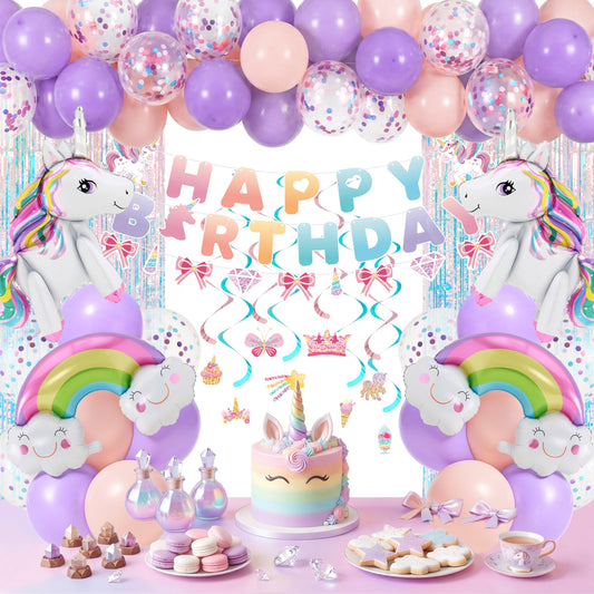 JOYIN Unicorn Magical Rainbow Birthday Party Decorations, 76PCS Unicorn Party Supplies with Banner
