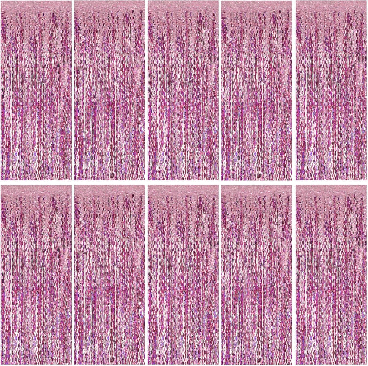 Pink Tinsel Foil Fringe Curtains Wavy Backdrop for Parties Sparkle Metallic Wavy Foil Fringe