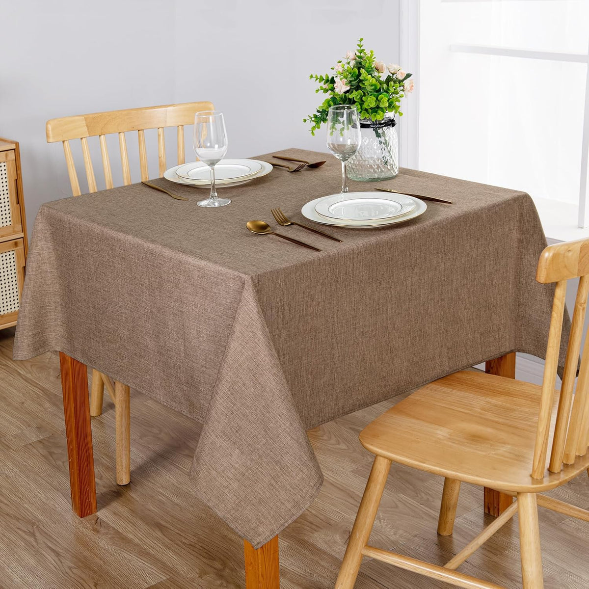 Hiasan Faux Linen Square Tablecloth - Wrinkle and Stain Resistant Washable Table Cloth for Kitchen