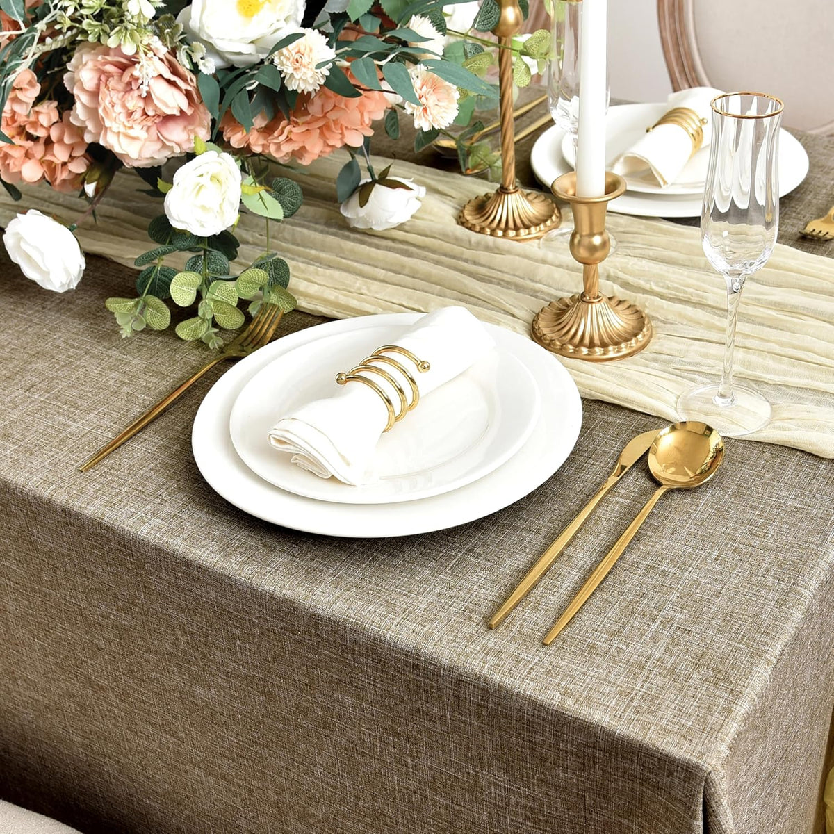 Fitable Faux Linen Tablecloths for Rectangle Tables: Water & Stain Resistant Farmhouse Table Cloth