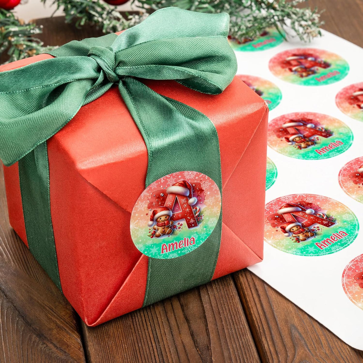 callie Personalized Christmas Stickers - Custom Name & Initial, 1.97 Inch Cute Elk Santa Penguin
