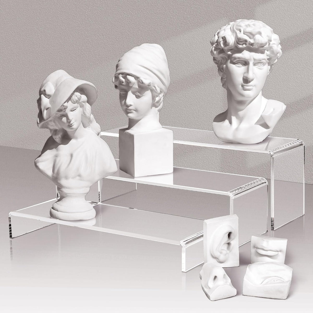 2 Set Large Acrylic Clear Display Risers, 3 Sizes 12" Rectangular Showcase Collectibles Display