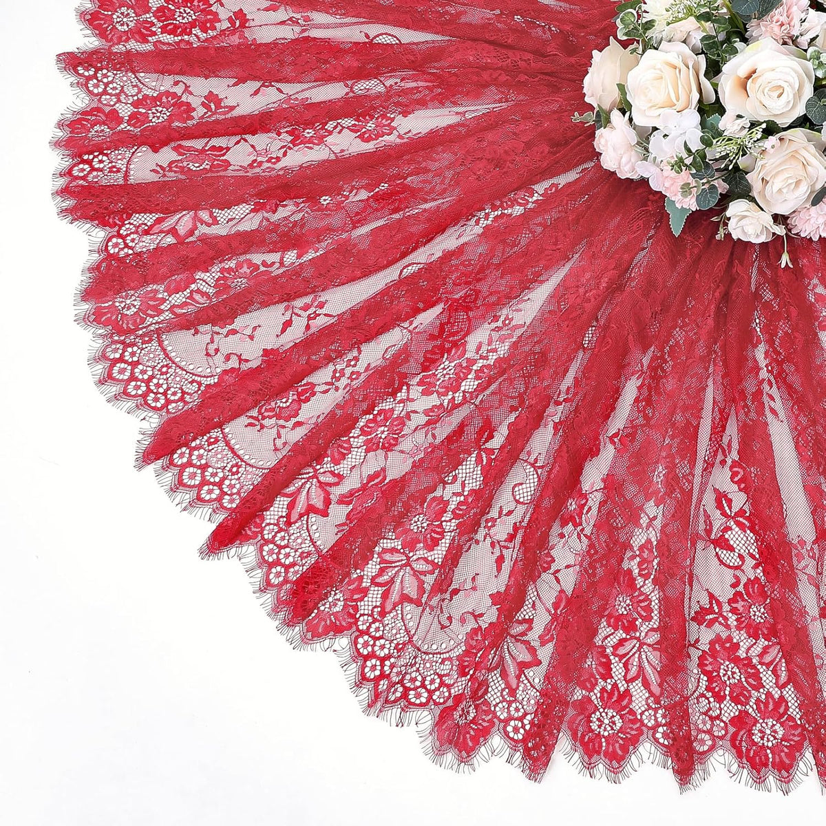 LuoluoHouse Christmas Lace Tablecloth 6pcs Rose Floral Table Fabric 60x120 Inch for Rustic Theme