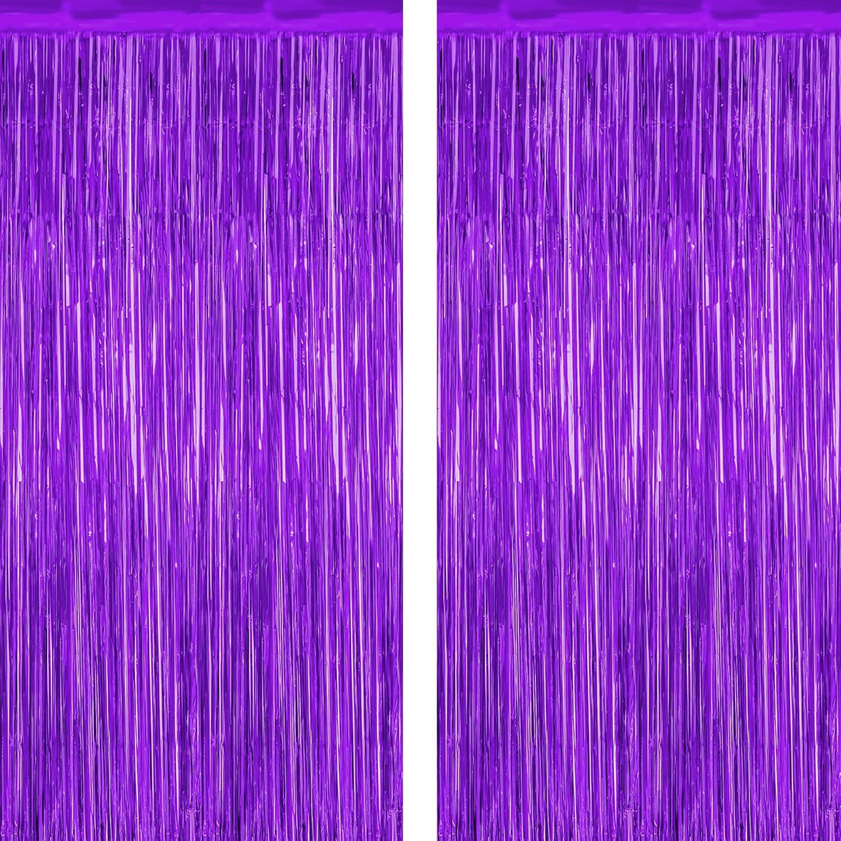2 Pack Backdrop Curtains, 3.28 FT x 7.05 FT Purple Tinsel Backdrop, Metallic Purple Backdrop Fringe