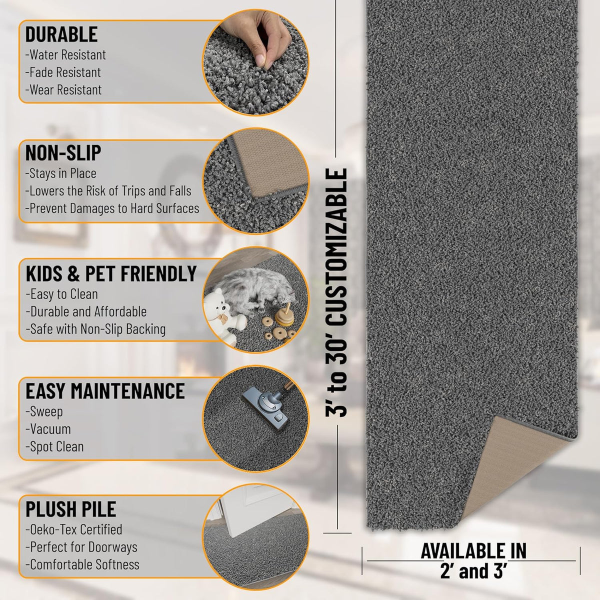 Ottomanson 2' x 3' Shaggy Area Rug - Plush & Cozy Non-Slip Carpet for Bedroom, Living Room &