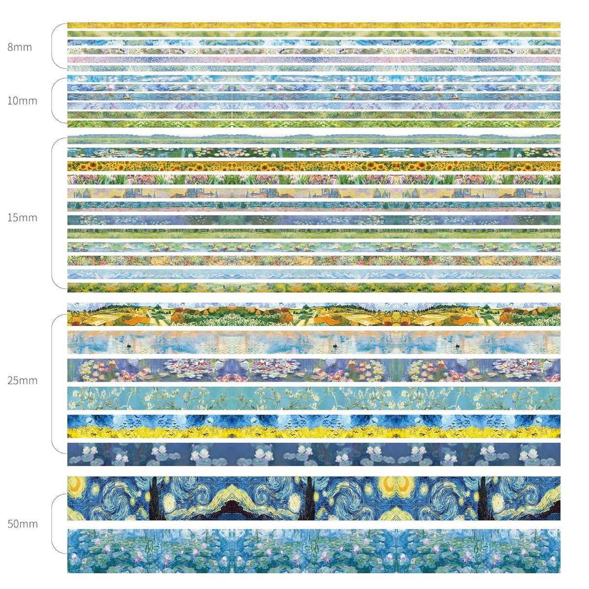 32 Rolls Washi Tape Set, Colored Van Gogh Patterns Decorative Masking Tape, Vintage Artists Tapes