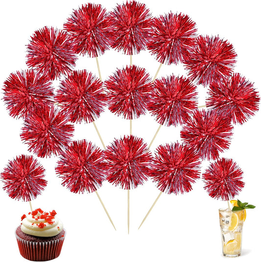 Ephlyn 30Pcs Foil Firework Cupcake Toppers Sparkle Tinsel Cupcake Picks Happy Birthday Cake Toppers