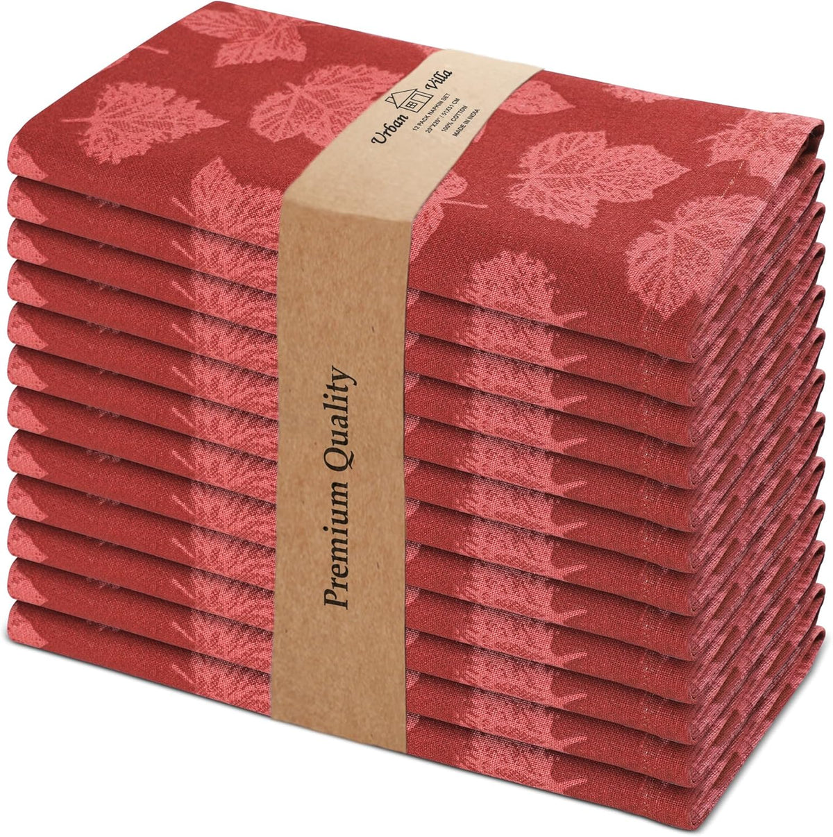 Urban Villa Fall Leaves Print Set of 12 Dinner Napkins (20X20 Inches) 100% Cotton Premium Quality