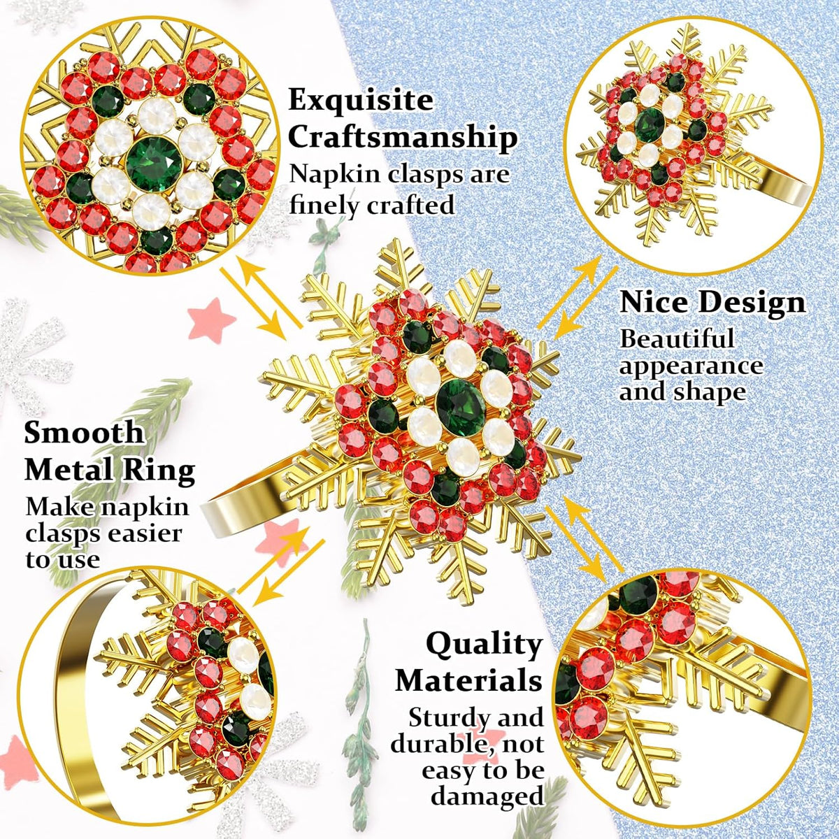 Halatool Set of 8 Christmas Napkin Rings Colorful Snowflake Napkin Holder for Christmas