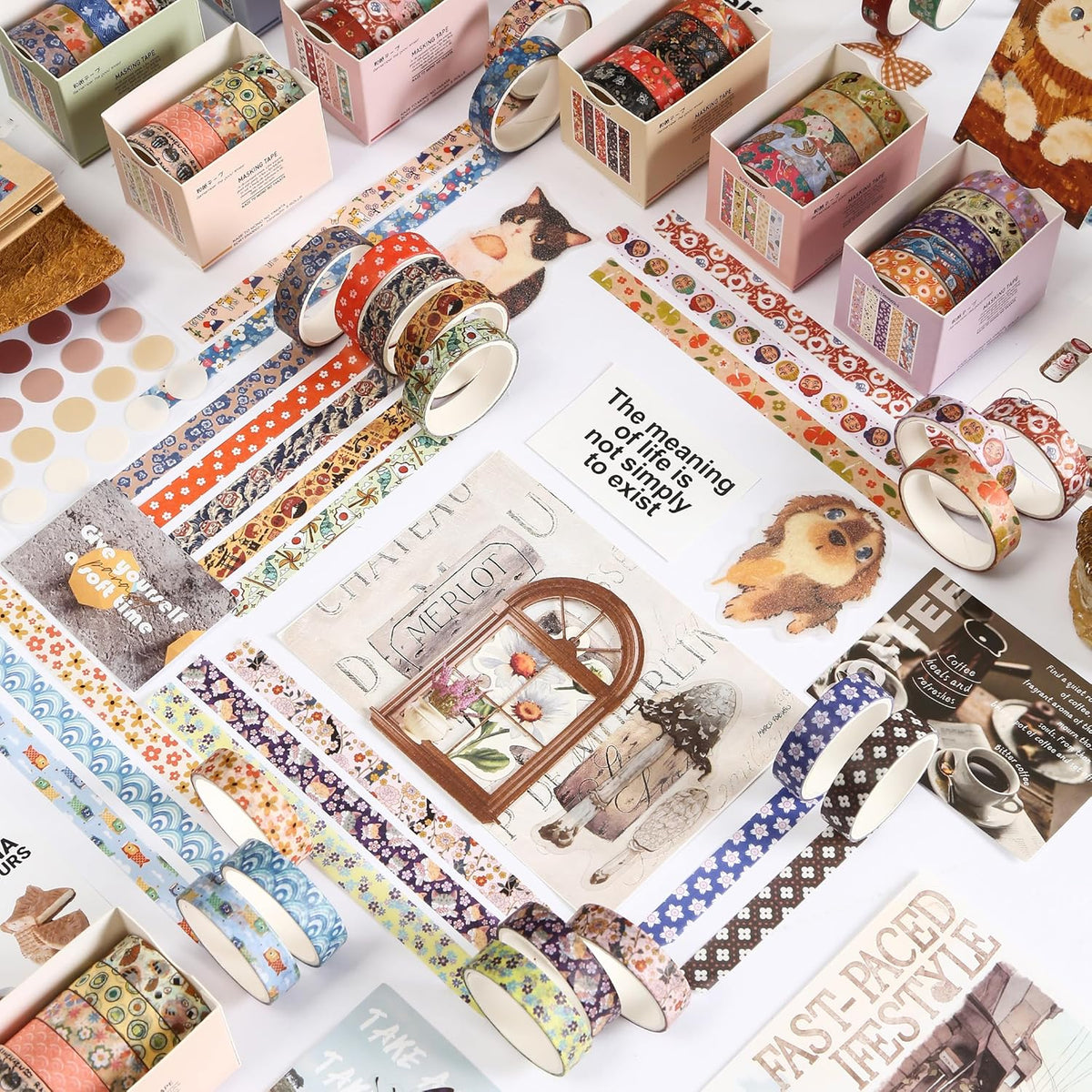 YUBBAEX 60 Rolls Value Washi Tape Pack Retro Arts Masking Tape Basic Patterns Decorative for DIY