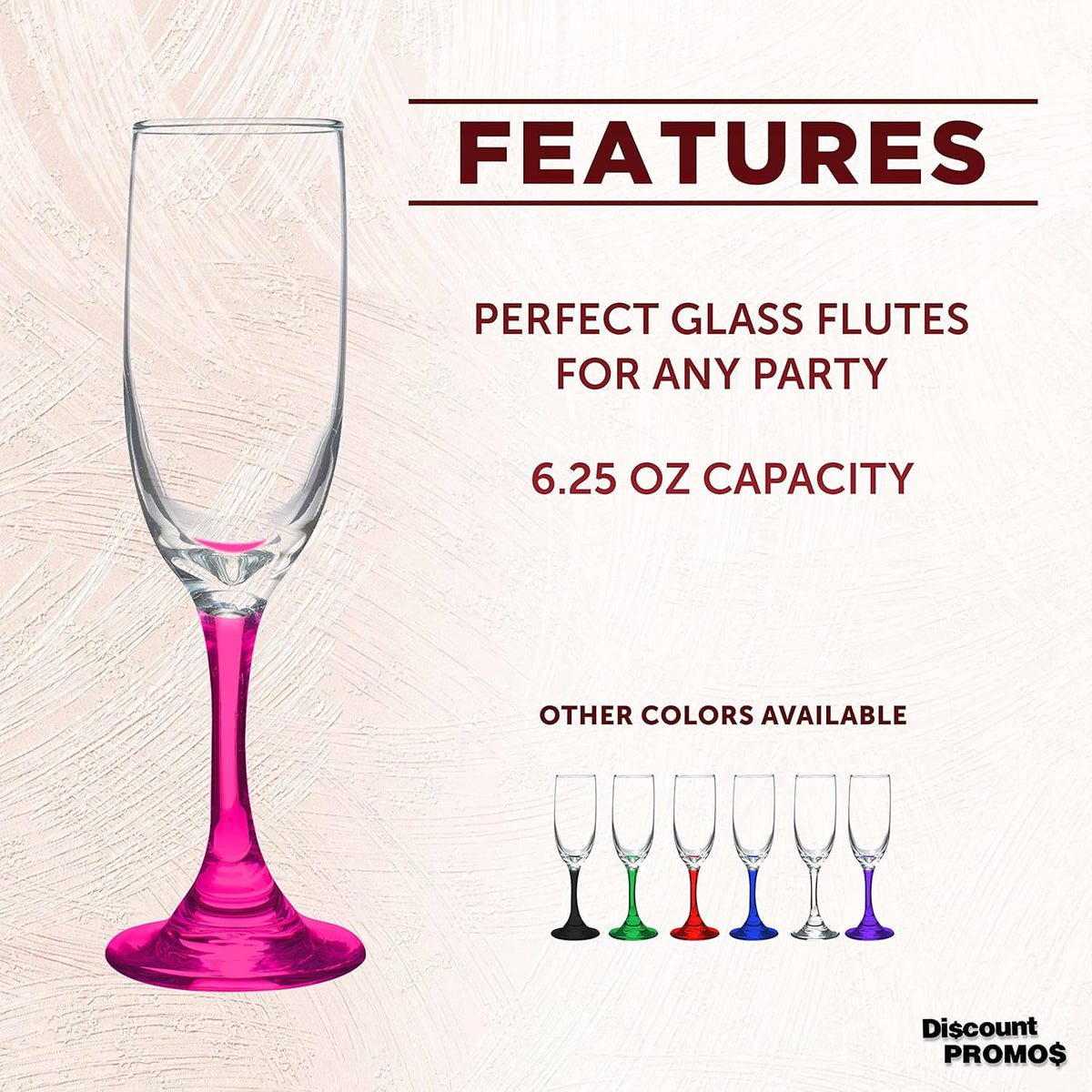 DISCOUNT PROMOS Premiere Champagne Flutes 6.25 oz. Set of 10, Bulk Pack - Elegant Drinkware for