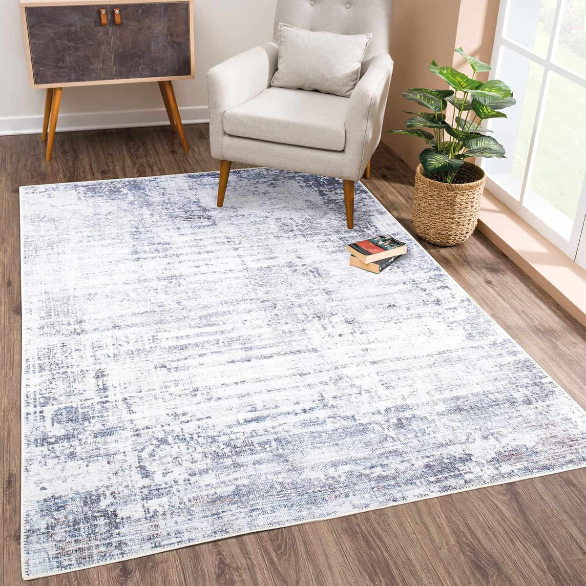 Bloom Rugs Washable Non-Slip 2' x 3' Rug - Gray/Charcoal/Blue Modern Abstract Area Rug for Living