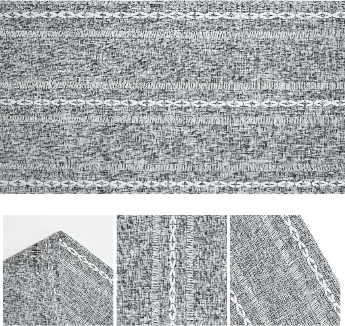 Artoid Mode Dark Grey Rustic Cotton Linen Table Runner, Seasonal Embroidered Hollow Kitchen Dining