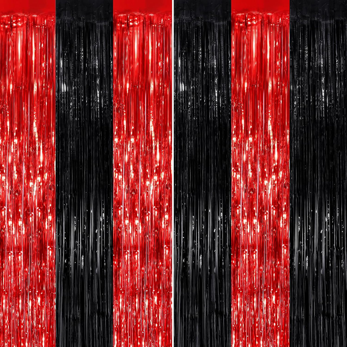Black Red Fringe Curtain Party Streamers 2Pack 3.3 x 8.3 Ft Foil Fringe Backdrop Curtains for