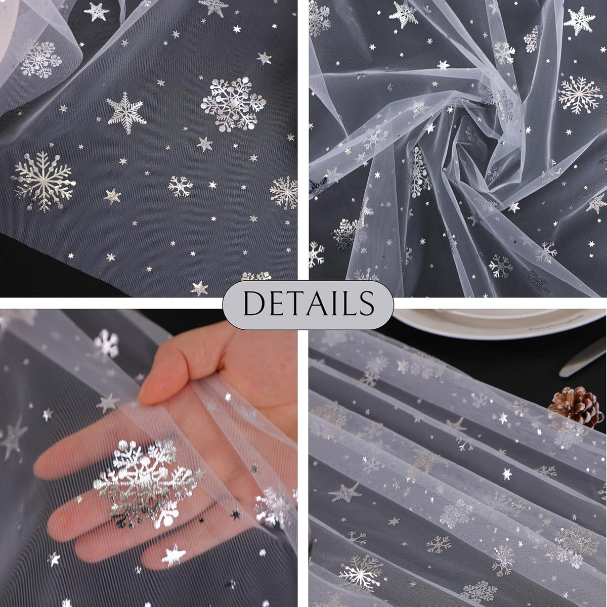 Snowkingdom Christmas Snowflake Cheesecloth Table Runner Silver 120 Inch Sheer Chiffon Gauze