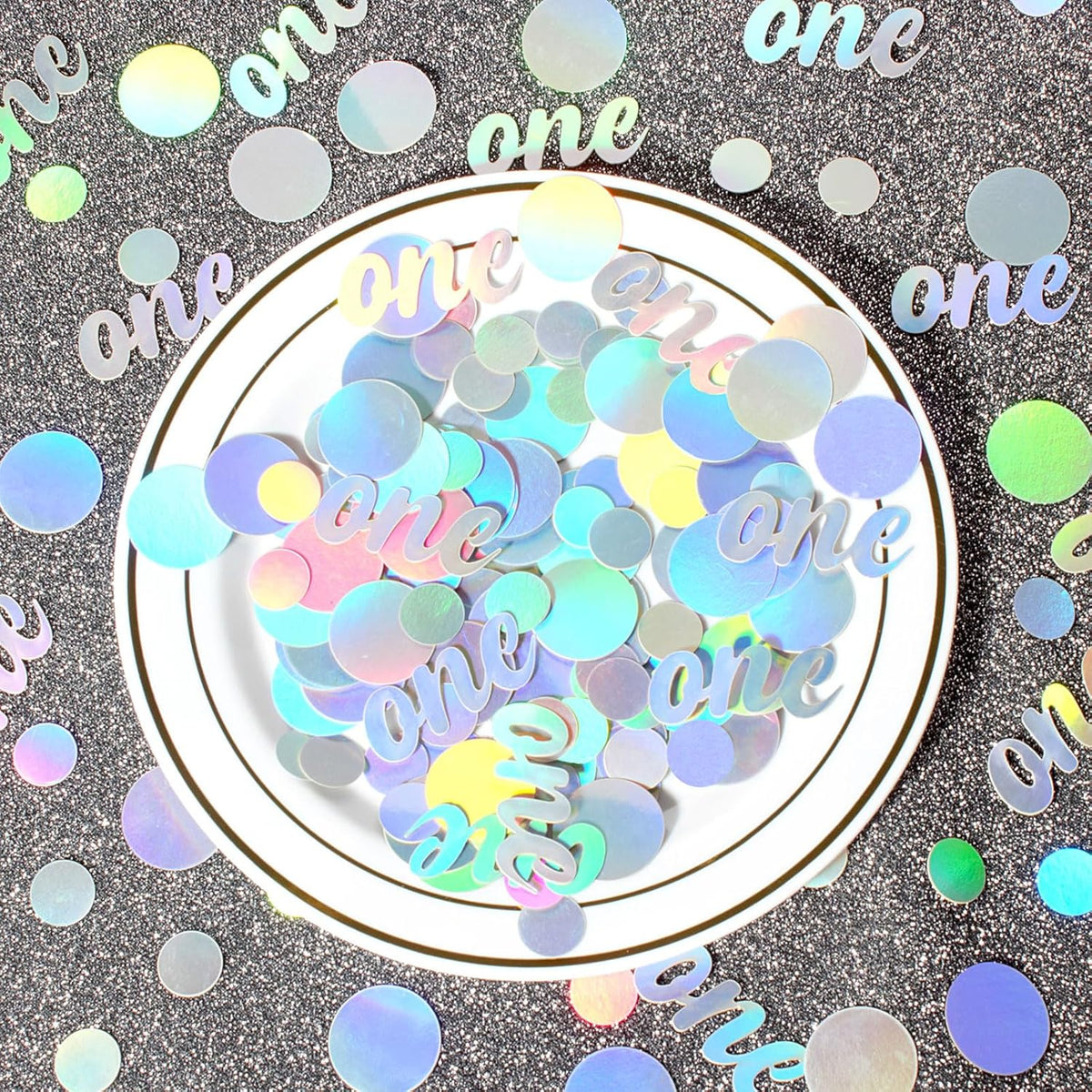 One Birthday Confetti Iridescent Baby First Birthday Decorations Circle Table Scatter Baby Shower