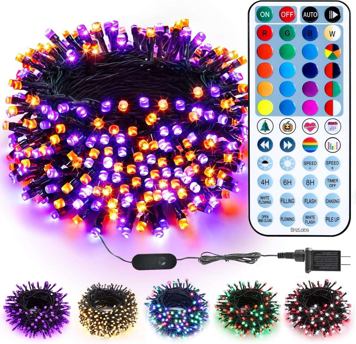 BrizLabs RGBW Christmas Lights, 98.5FT 300 LED Color Changing Halloween String Lights with Remote