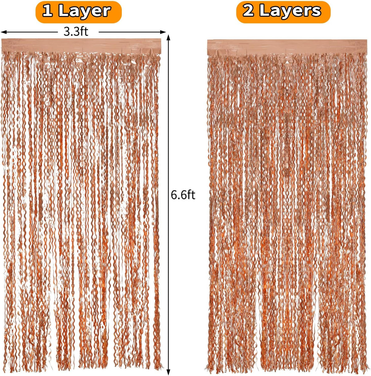 4 Pack Rose Gold Backdrop Birthday Decorations - 3.3x6.6ft Wavy Tinsel Foil Backdrop Party Streamer