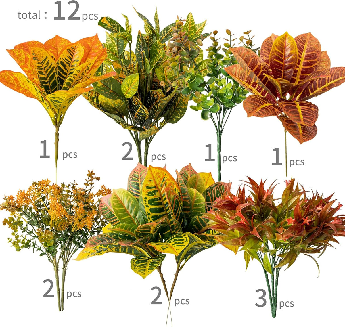 PARTY JOY 12 Bunches Artificial Fall Flowers, Fake Plants Outdoor, Fake Bushes UV Resistant