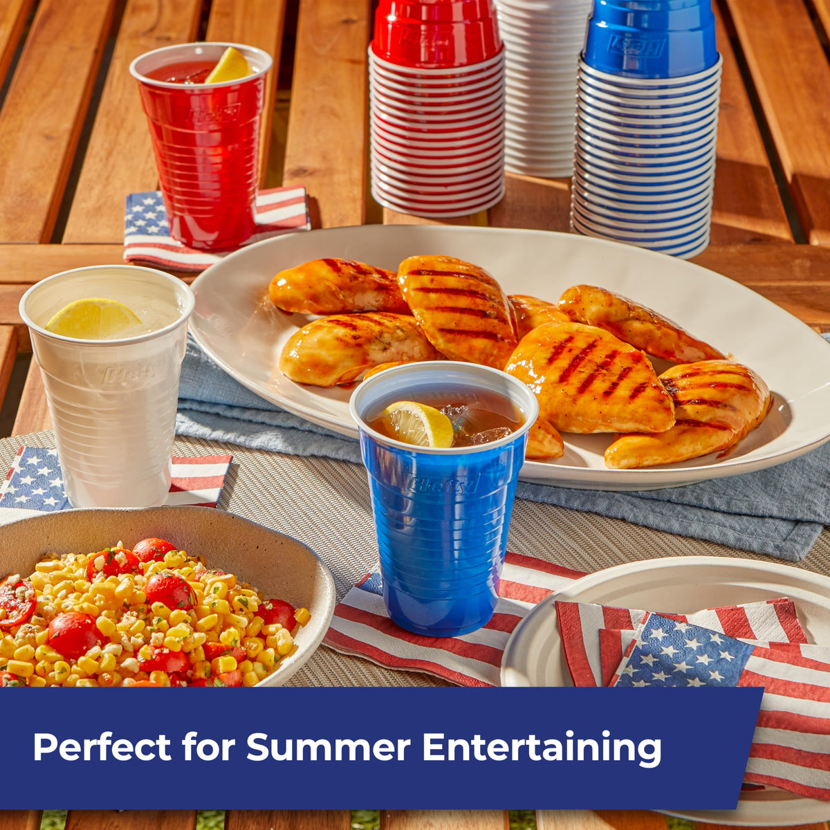 Hefty Party On Disposable Party Cups, Patriotic Color Pack, 76ct