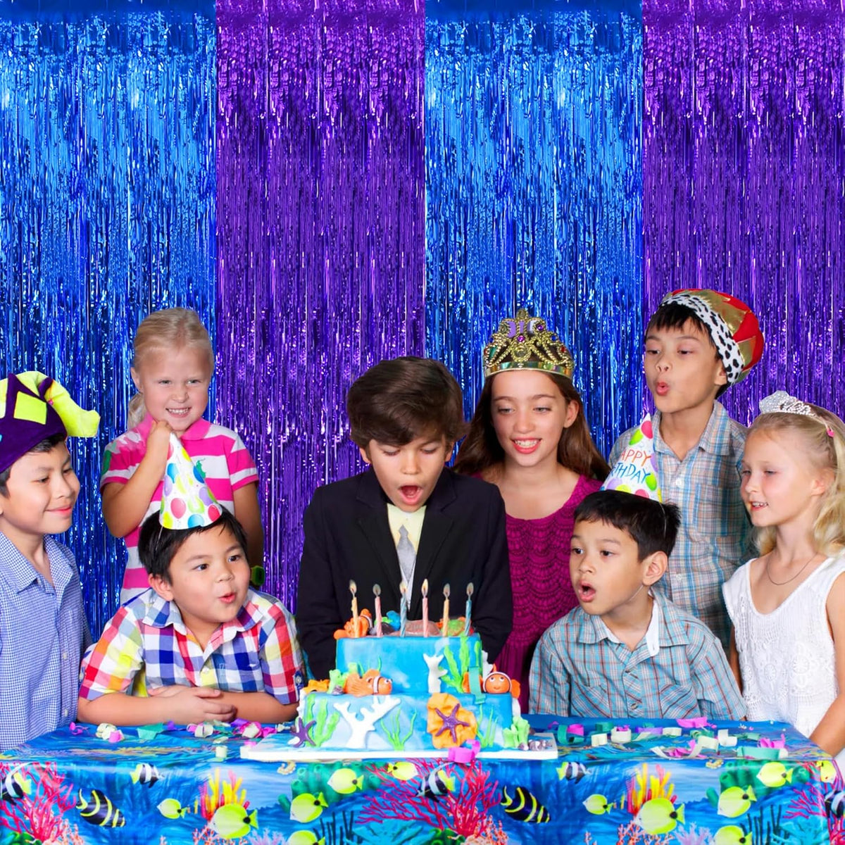 BEISHIDA 2Pcs Blue Purple Door Streamer Light Blue Purple Backdrop Foil Fringe Tinsel Boy Curtains