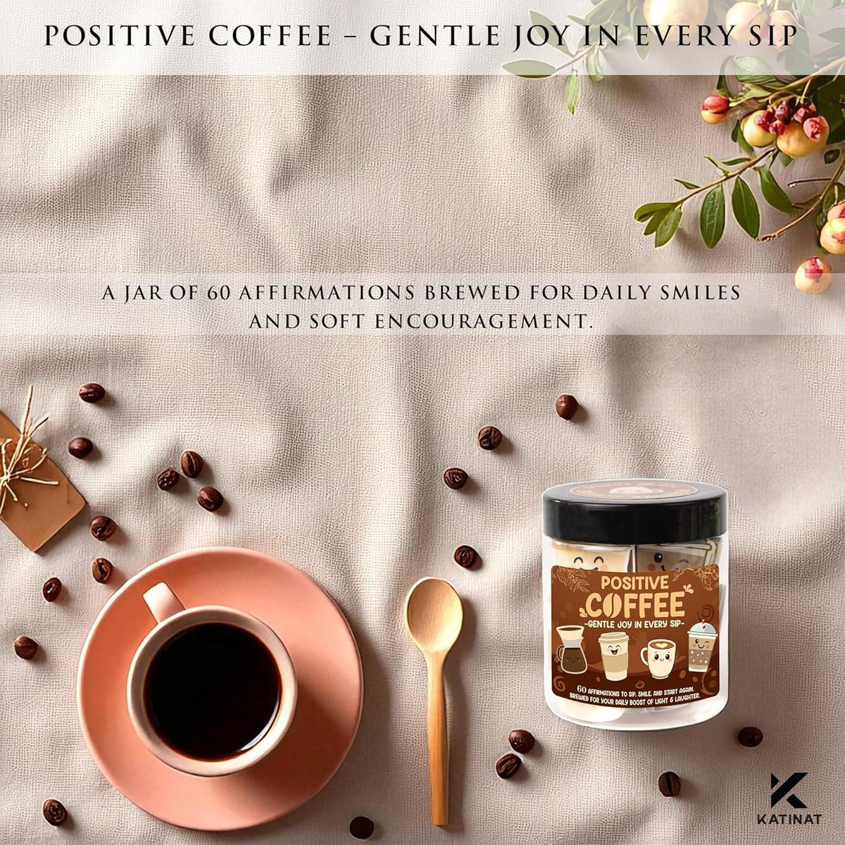 Positive Coffee Affirmation Jar – 60pcs Cute Emotional Support Coffee – Coffee Gifts for Men