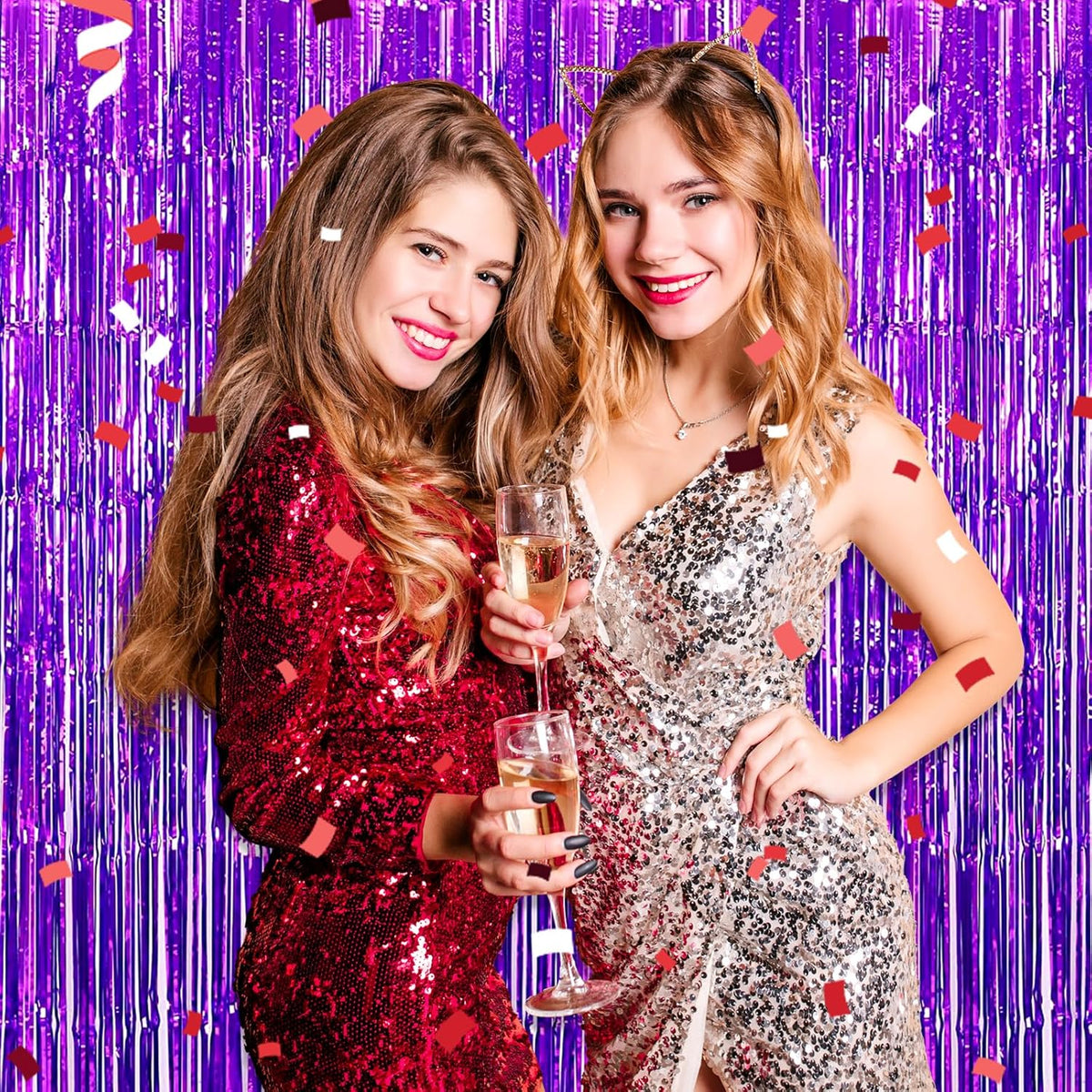 3 Pack Purple Foil Fringe Curtain Backdrop, 3.28Ft x 8.2Ft Metallic Tinsel Foil Fringe Streamer