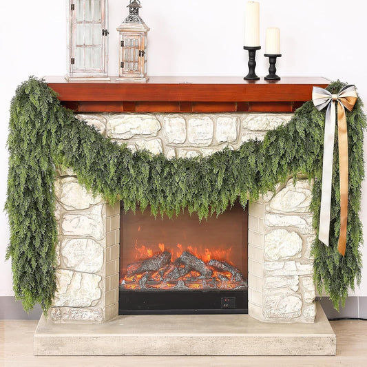 Real Touch Cedar Garland - Artificial Christmas Garlands Faux Green Cedar Fake Pine Needles Garland