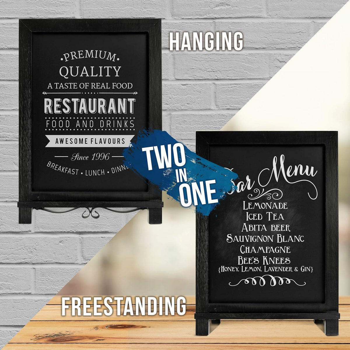 HBCY Creations Rustic Black Wooden Tabletop Chalkboard with Legs/Vintage Wedding Table Sign/Small