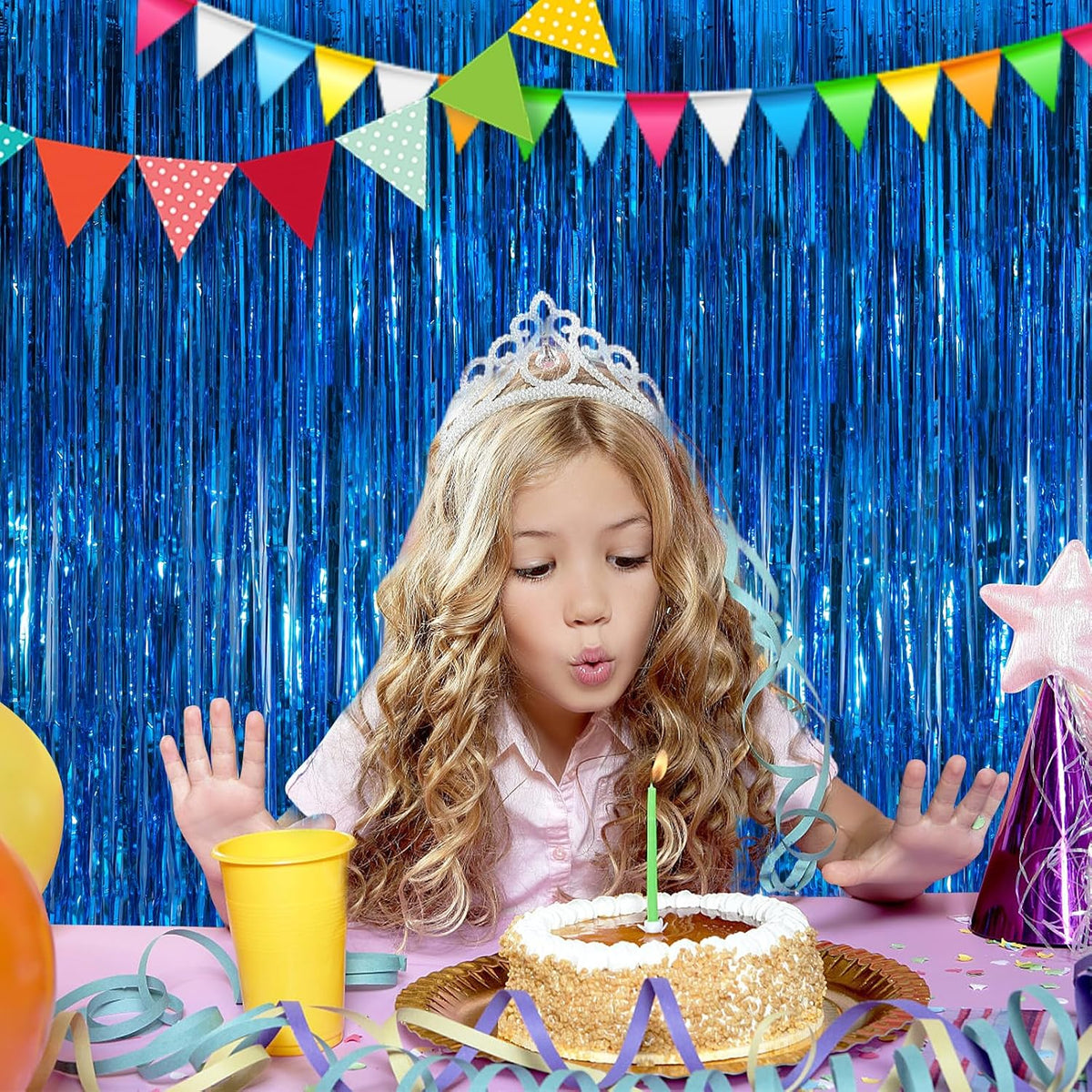 Blue Fringe Curtain Party Streamers 2Pack 3.3 x 8.3 Ft Foil Fringe Backdrop Curtains for Birthday
