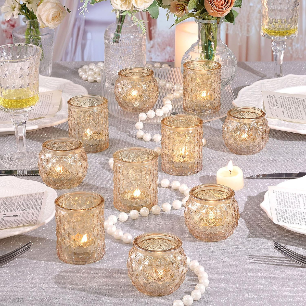12pcs Assorted Gold Votive Candle Holders, Tea Light Candle Holder for Table Centerpiece, Gold