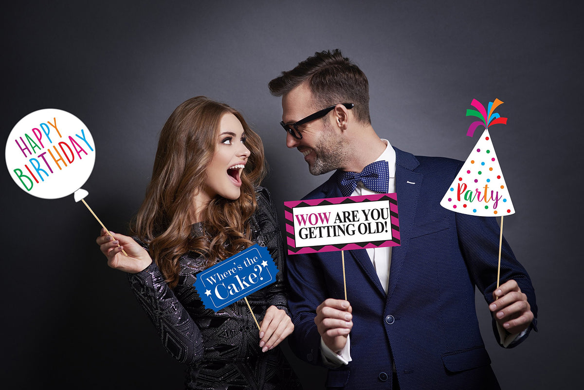 Funny Birthday Photo Booth Props - 47 Pieces - Funny Birthday Party Supplies for Him or Her - Photo