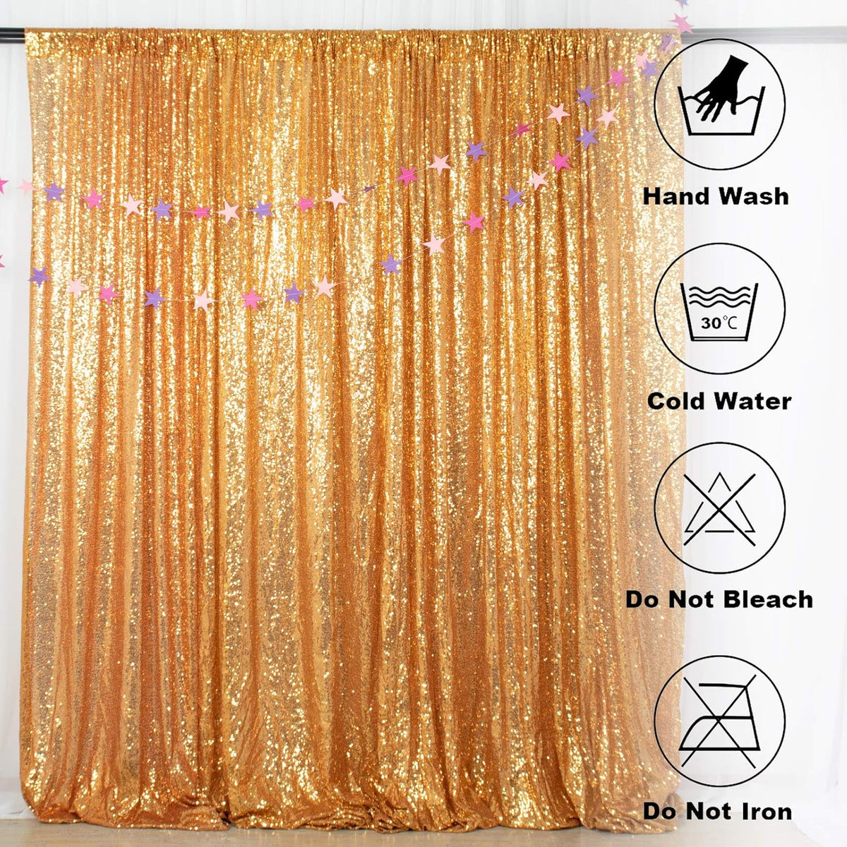 ShinyBeauty Sequin Curtain-Backdrop-5FTx10FT-Gold-Sequin Fabric Photo Booth Backdrop Glitter