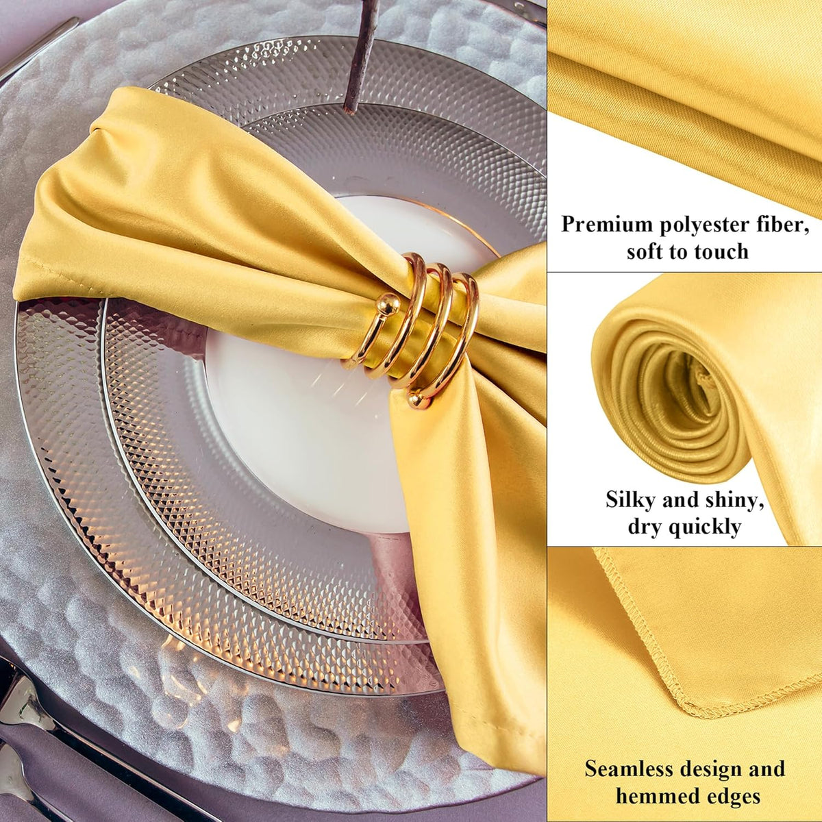 Aneco 12 Pieces Satin Napkin Square 20 x 20 Inches Dinner Napkins Weddings Party Napkin Soft Table