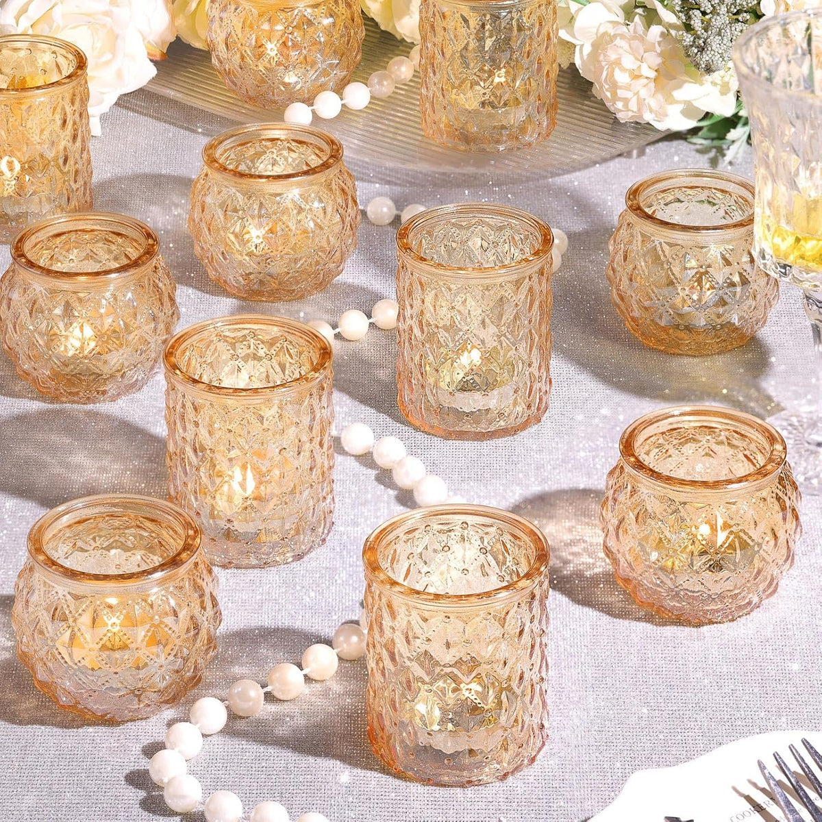 12pcs Assorted Gold Votive Candle Holders, Tea Light Candle Holder for Table Centerpiece, Gold