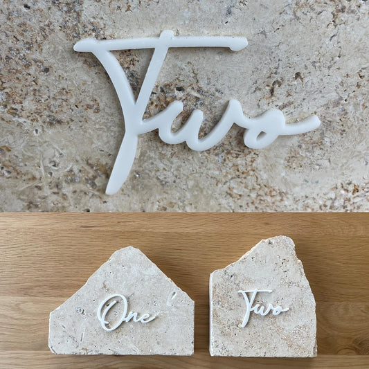 Cursive Wedding Table Number SET, DIY thin modern Black or White acrylic cutouts with silicone glue