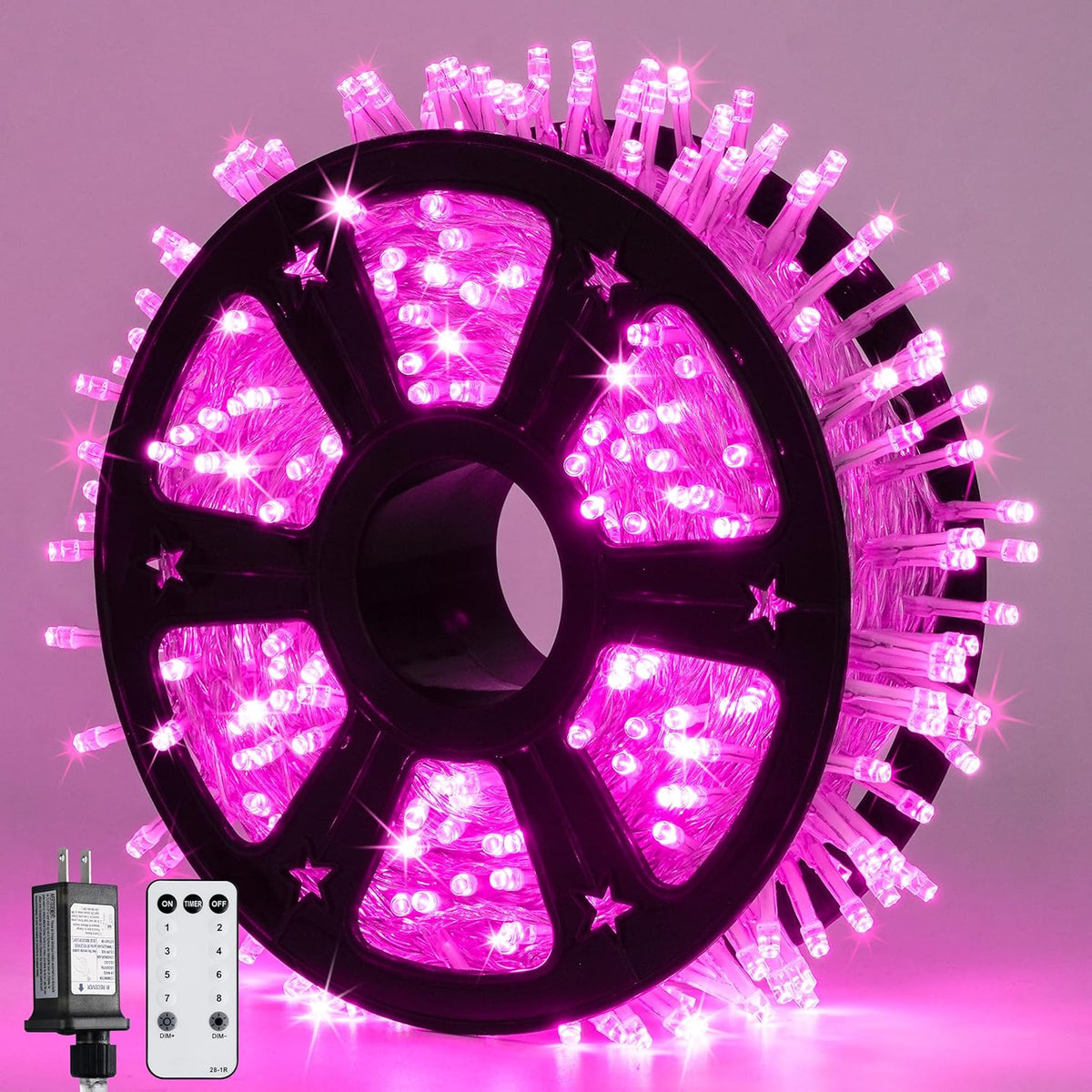 JMEXSUSS 600 LED Pink Christmas Lights for Decorations, 168ft Pink String Fairy Lights Indoor