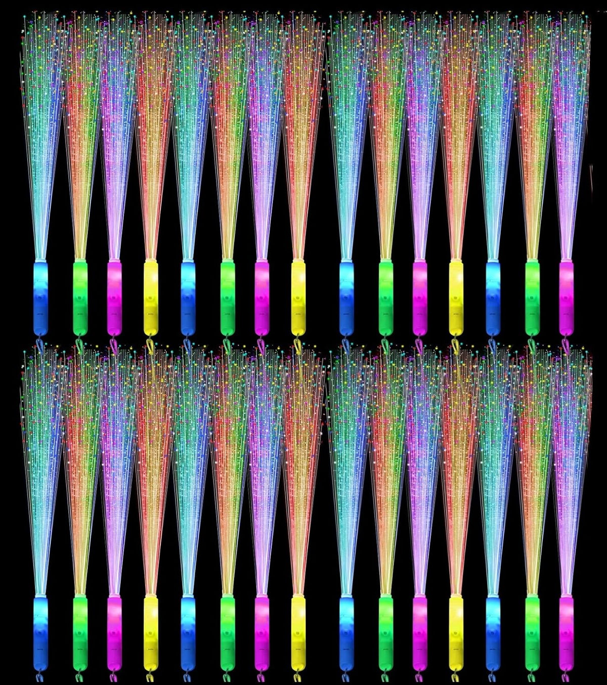 48 PCS Glow Fiber Wands Sticks LED Light Wands 3 Modes Flashing Fiber Optic Light Rod Bulk Fiber