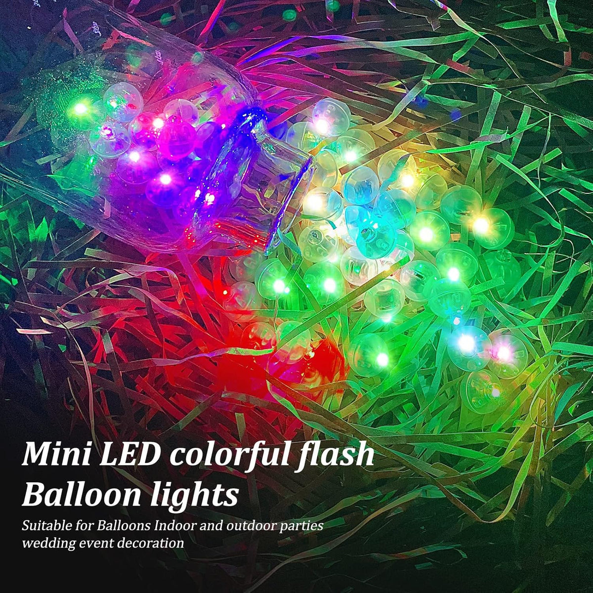 50pcs Multicolor LED Balloon Lights, Rainbow-Colored Round LED Flash Mini Ball Lights for Paper