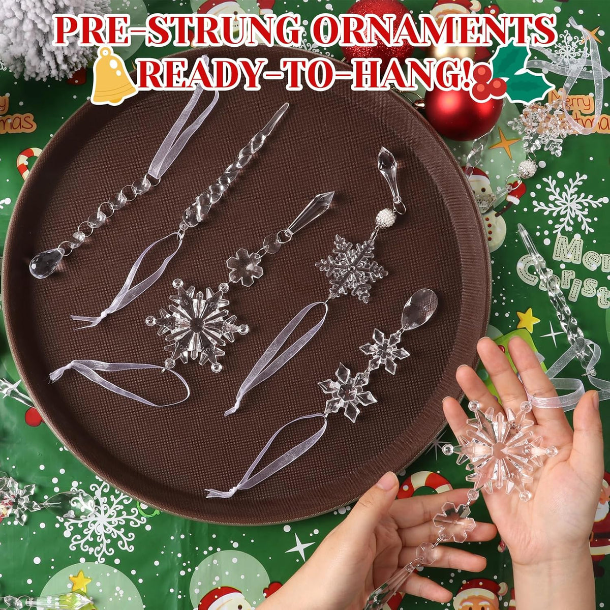 Christmas Tree Decorations 18Pcs, Acrylic Crystal Ornaments for Christmas Tree- Hanging Christmas