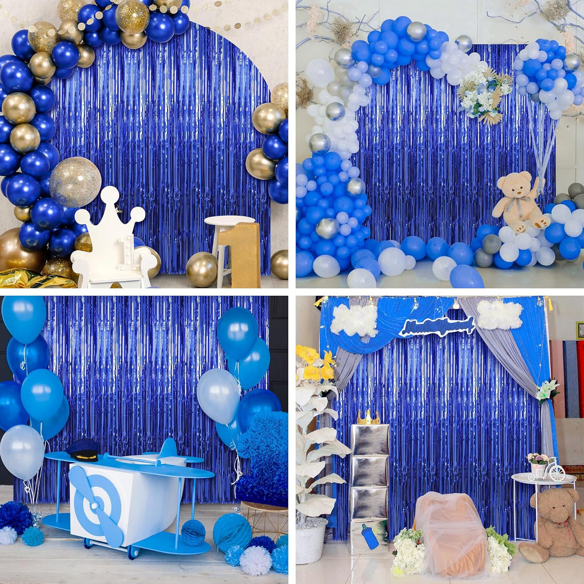 Crosize 7 Pack 3.3 x 9.9 ft Dark Blue Foil Fringe Backdrop Curtain, Streamer Backdrop Curtains