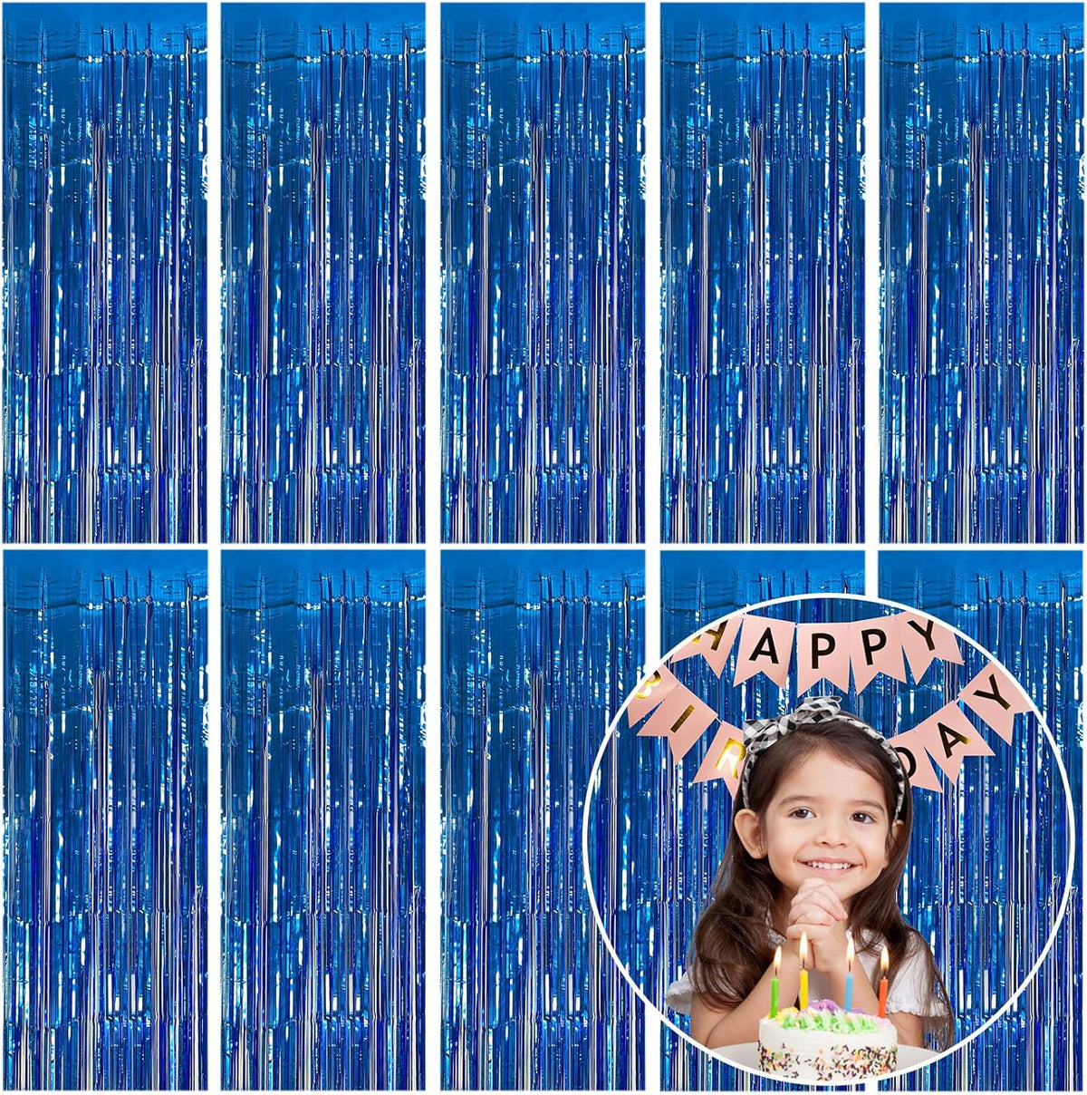 10 Pack Foil Curtain Backdrop Blue Metallic Tinsel Foil Fringe Curtains Photo Booth Props for