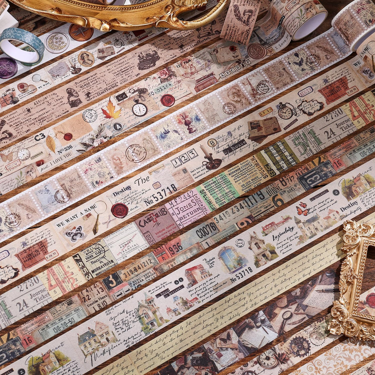 34 Rolls Vintage Washi Tape Set,Letter Map Stamp Stripe Literature Art Writable Aesthetic Washy