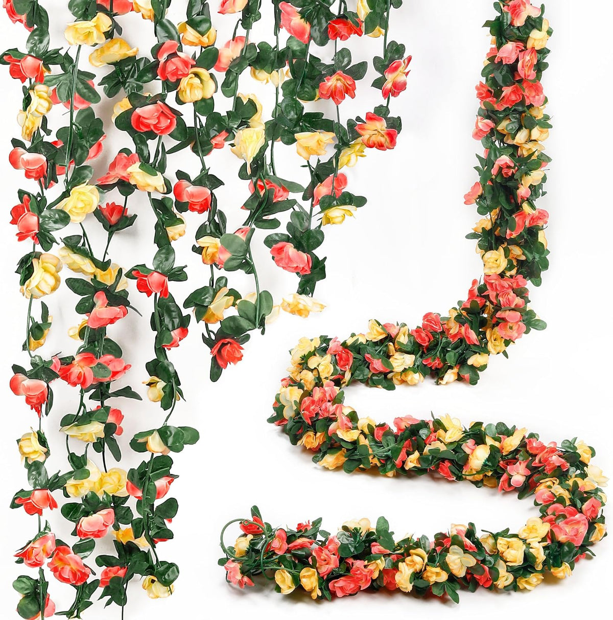 Miracliy 5Pcs 41FT Flower Garland Artificial Rose Arch Vines Fake Spring Floral Garland for Flower