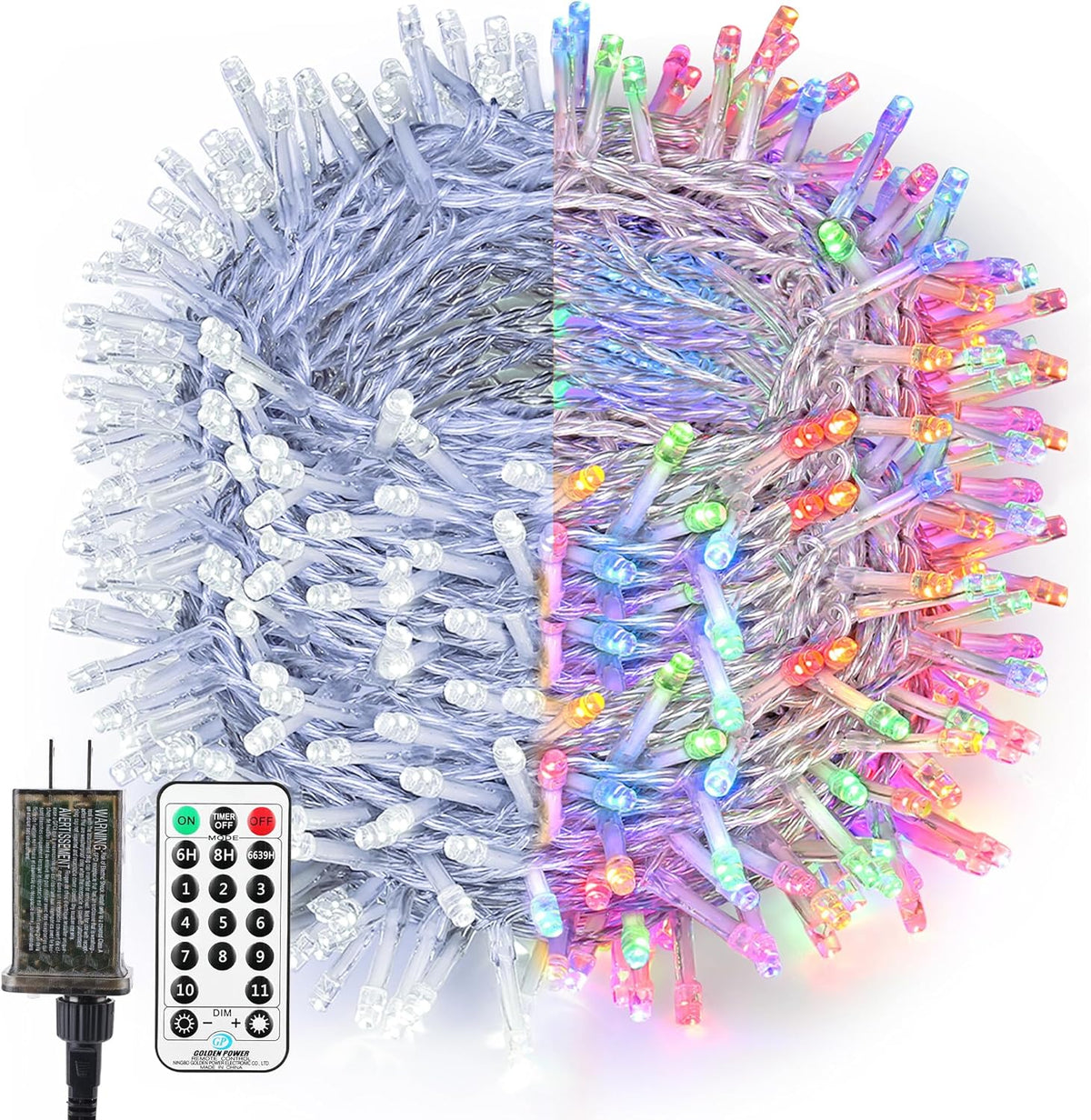 BrizLabs Cool White & Multicolor Christmas Lights, 180ft 500 LED Color Changing String, 11 Modes