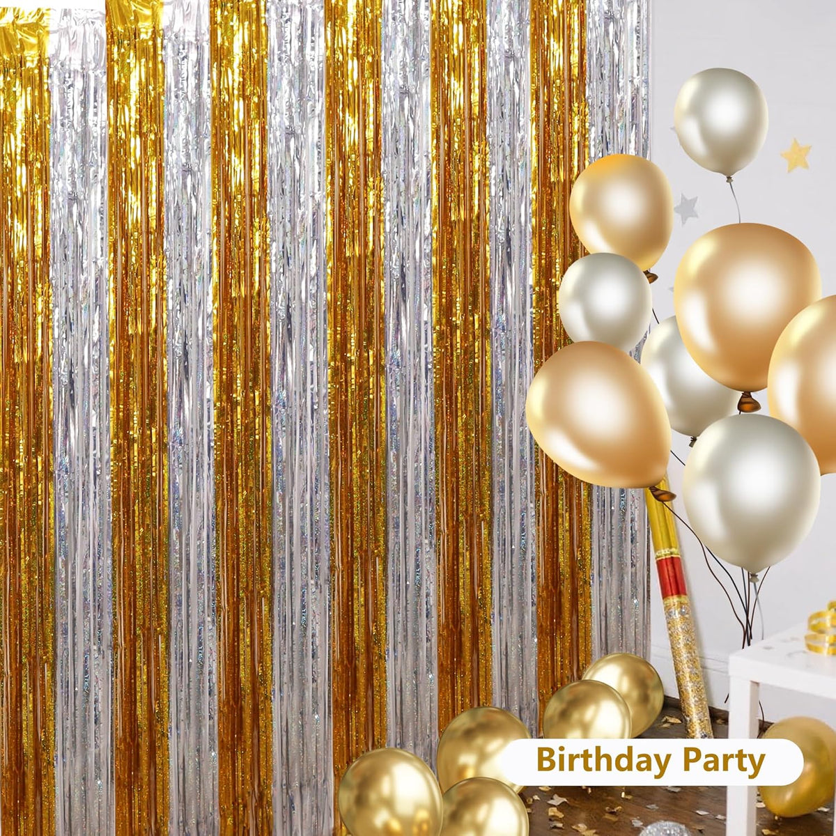 BEISHIDA Gold Silver Door Streamers Backdrop Foil Fringe Tinsel Party Streamers Curtains Photo