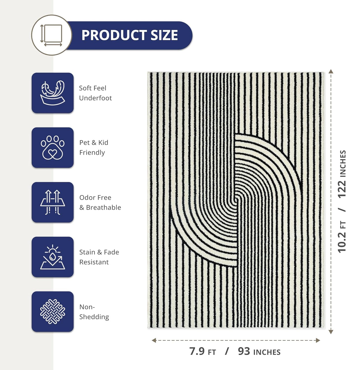 Abani Nuevo Collection Area Rug - Mid-Century Black and White Arch Knot Design - 8' x 10' - for