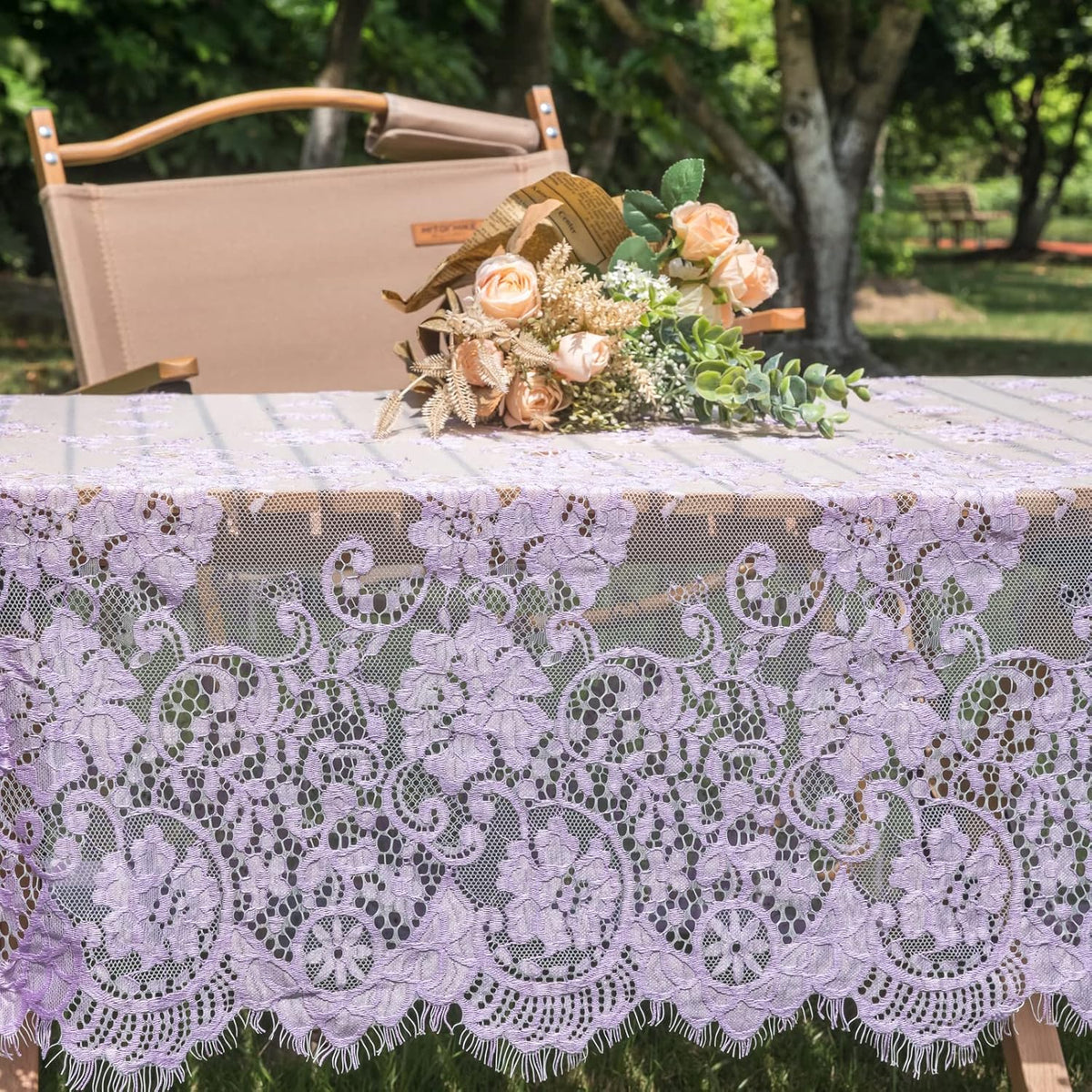 TINWIN Purple Lace Tablecloth 60x120 Inch Rectangle Vintage Runner Eyelash Fabric for Kitchen