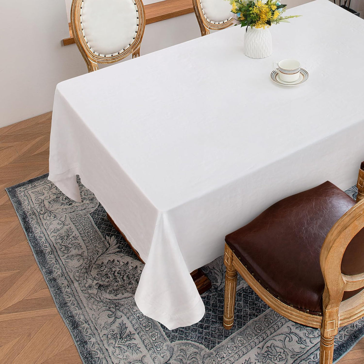 Linen World Linen Tablecloth, 100% French Linen White Tablecloth 55" x 55" Inch, Washable Square