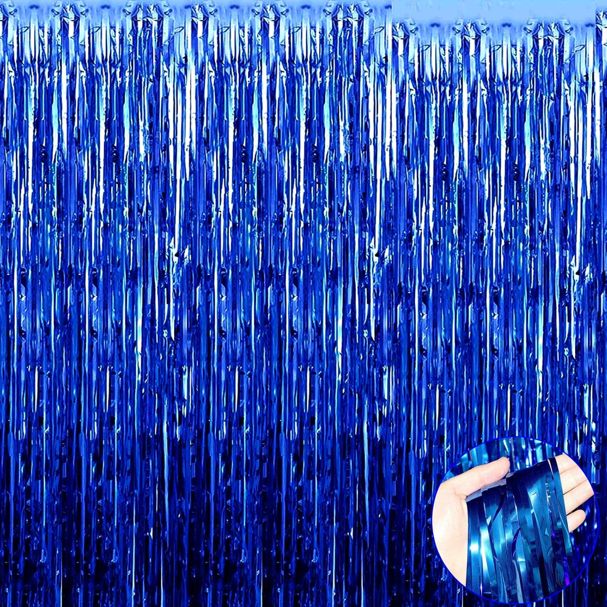 4 Pack Blue Foil Fringe Curtain Backdrop, 3.28Ft x 9.84Ft Metallic Tinsel Streamers for Sea Party